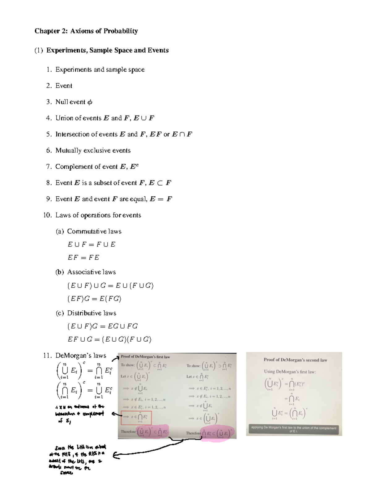 Chapter 2 - chap 2 notes - Chapter 2: Axioms of Probability (1 ...