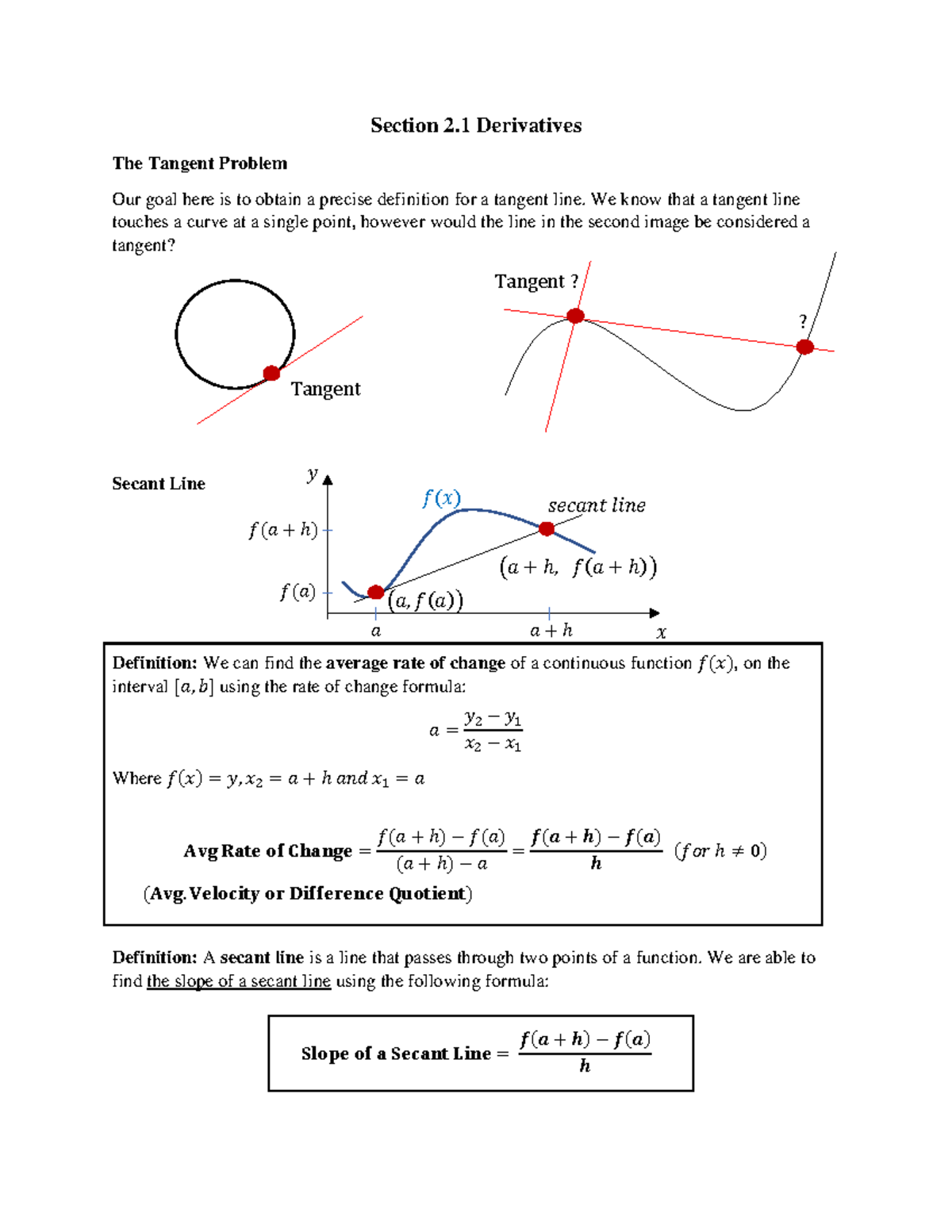 Calculus Derivatives: Tangent and Secant Lines - Studocu