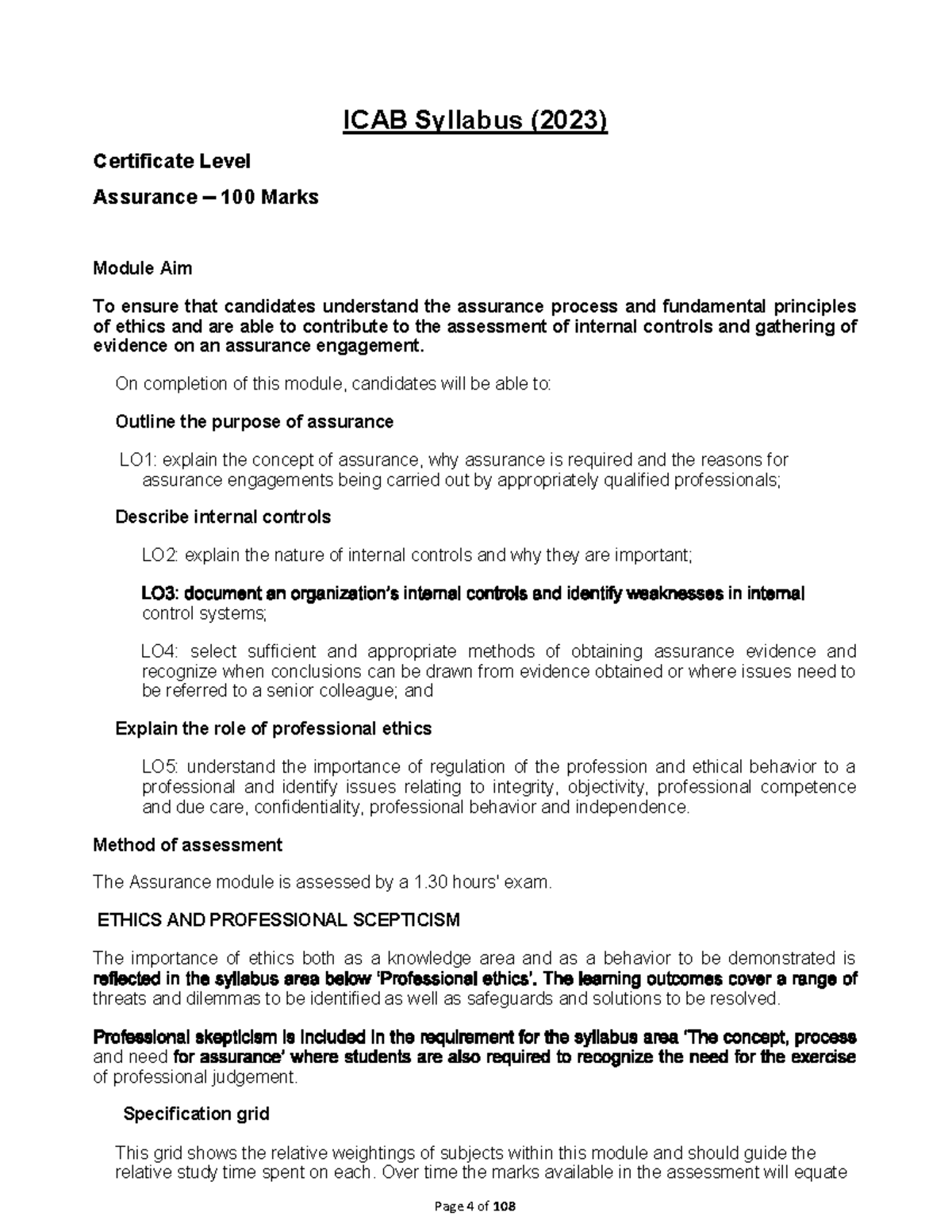 ICAB Syllabus (2023) Certificate Level Assurance & Taxation Overview ...
