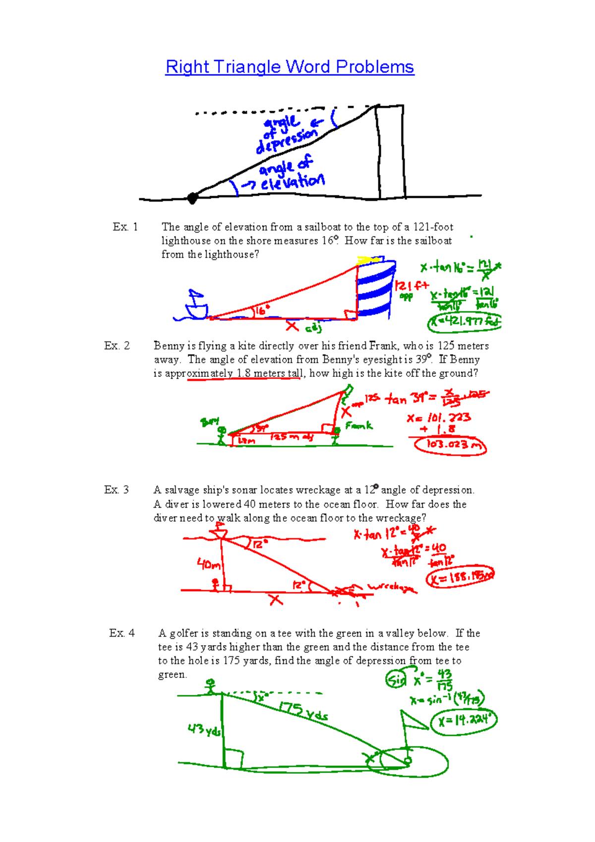 Right Triangle Word Problems Notes (Math 101) - Studocu