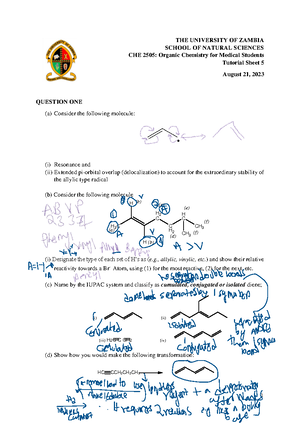CHE 2105 Tutorial Sheet 2 2022-2023 Academic Year - THE UNIVERSITY OF ...