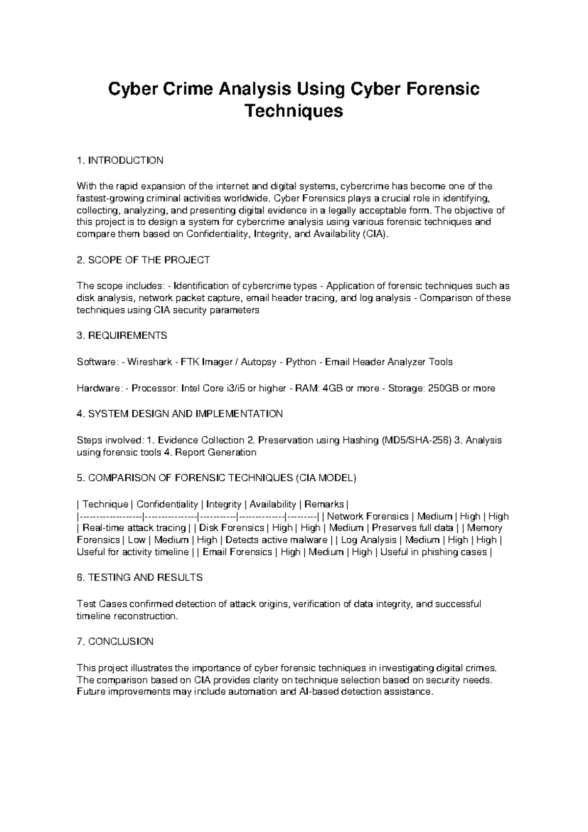 Cyber Forensics Report: Analyzing Cyber Crime Techniques - Studocu