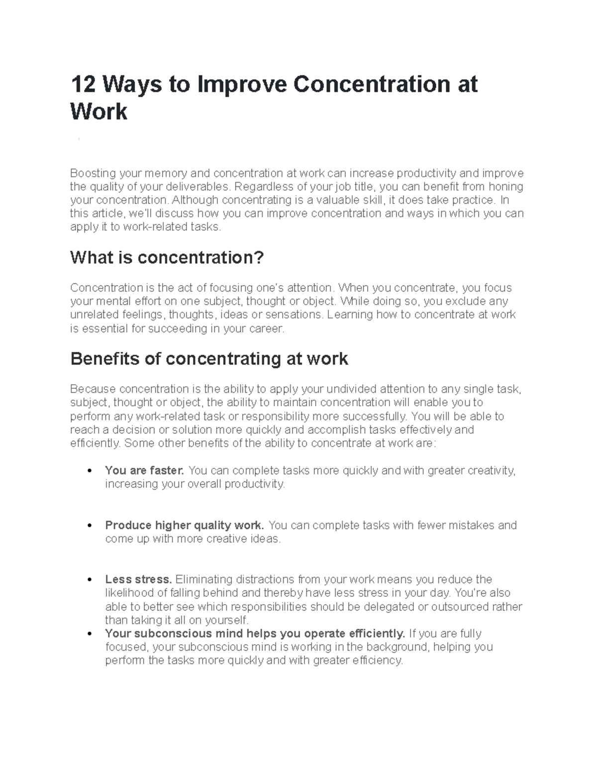 12 Effective Strategies to Enhance Workplace Concentration - Studocu