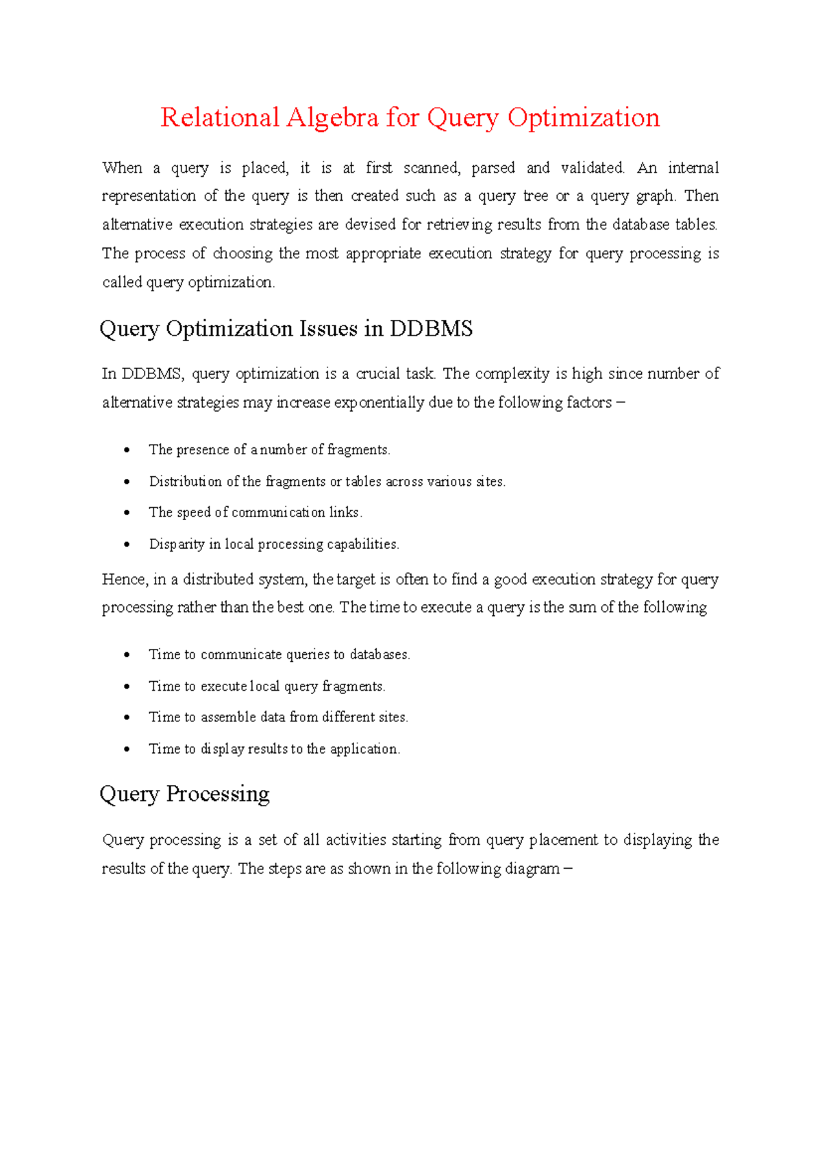DDBMS Query Optimization Techniques and Relational Algebra - Studocu