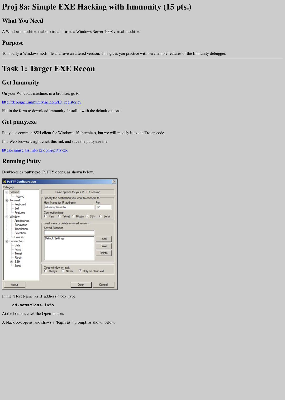 Proj 8a: Simple EXE Hacking with Immunity Lab Guide (15 pts) - Studocu