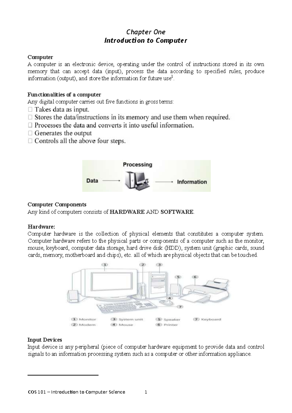 COS 101 Chapter 1: Introduction to Computer Science Notes - Studocu