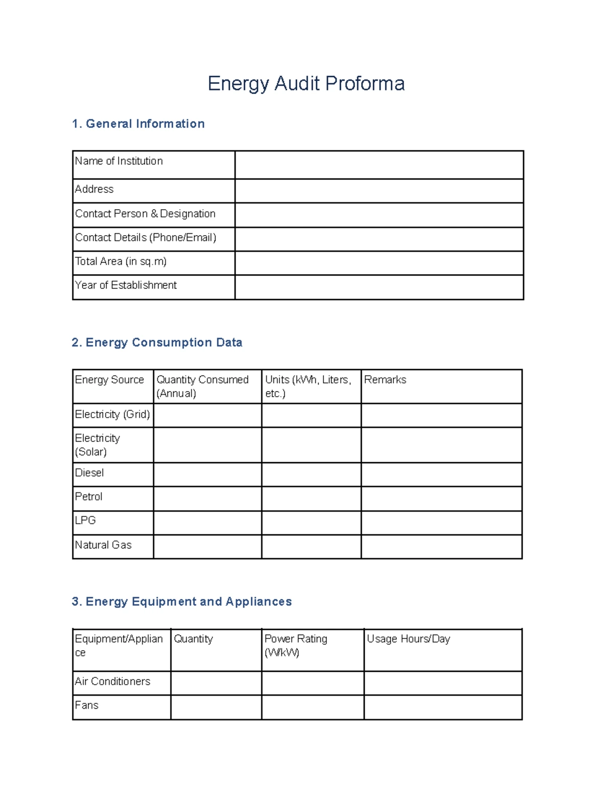 Biodiversity Audit Proforma for Government Institutions: Key Details ...