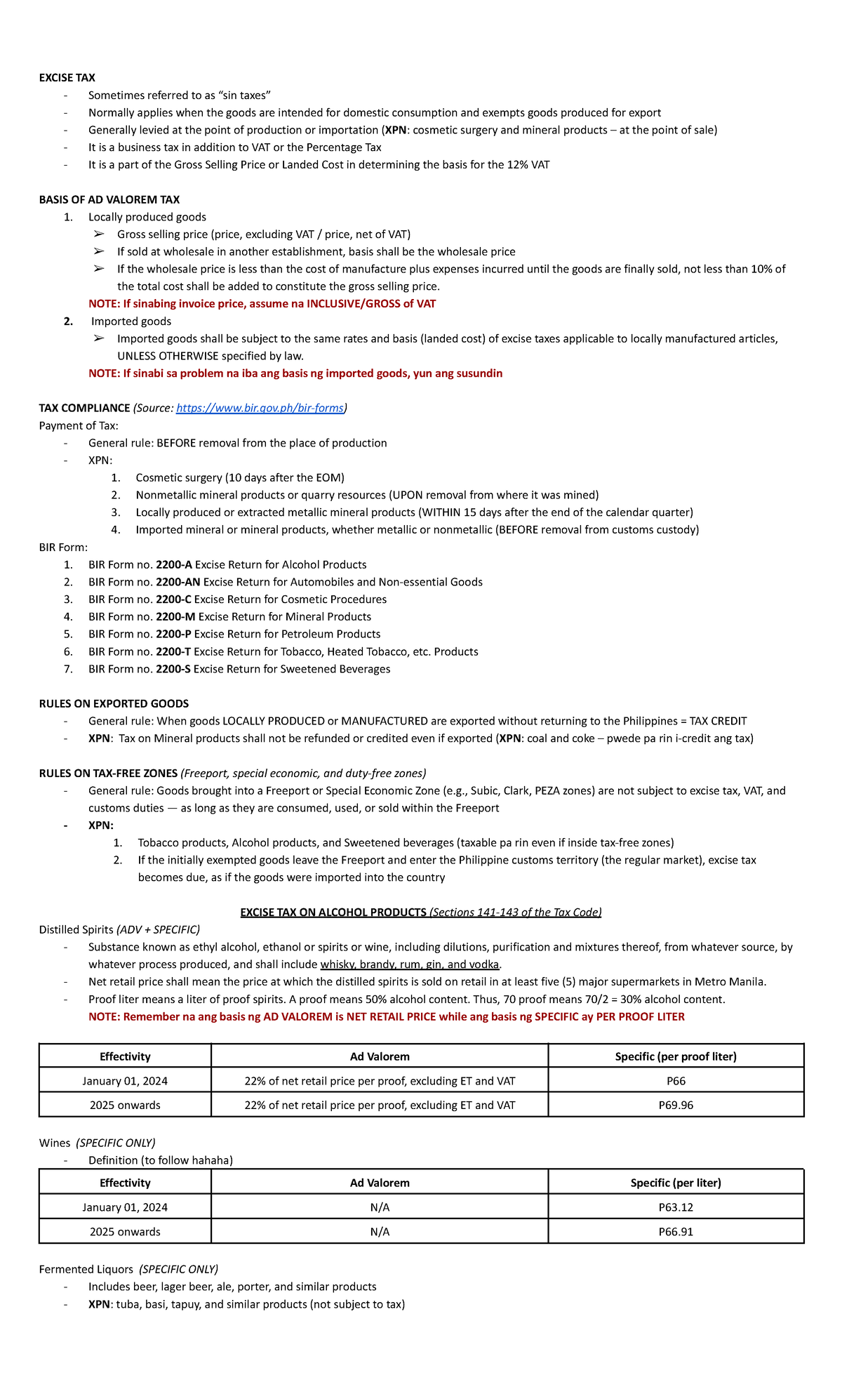 Excise Tax Notes: Key Concepts and Compliance Guidelines - Studocu