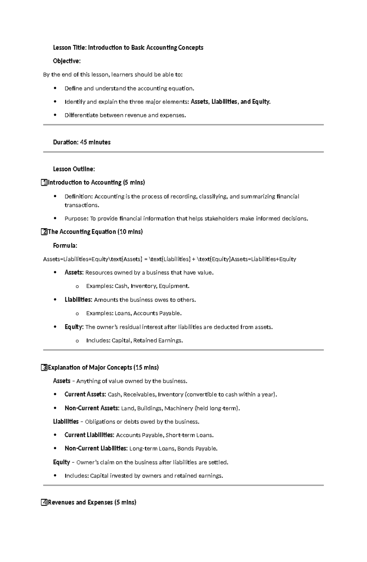 Basic Accounting (ACCT101) - Intro to Key Concepts & Equations - Studocu