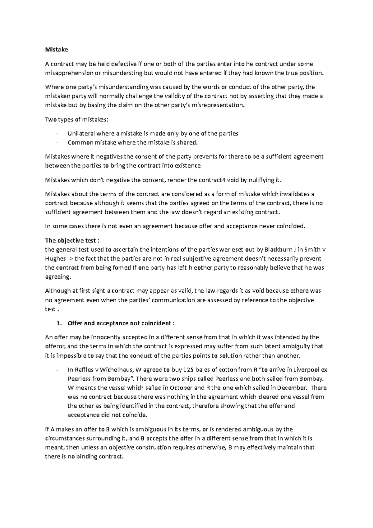 Legal Principles of Mistake in Contract Law (Course Code: CL400) - Studocu