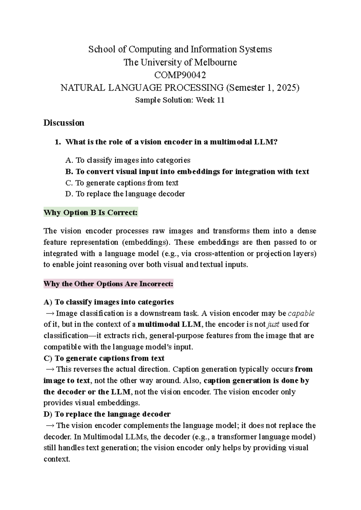 COMP90042 Natural Language Processing Week 11 Workshop Solution - Studocu