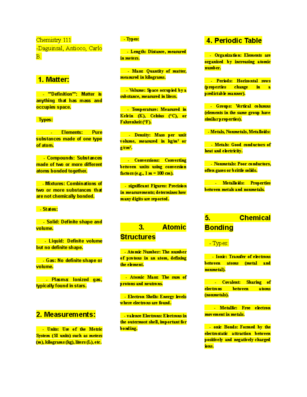 Chemistry Prelims 2024: Key Concepts and Definitions - Studocu