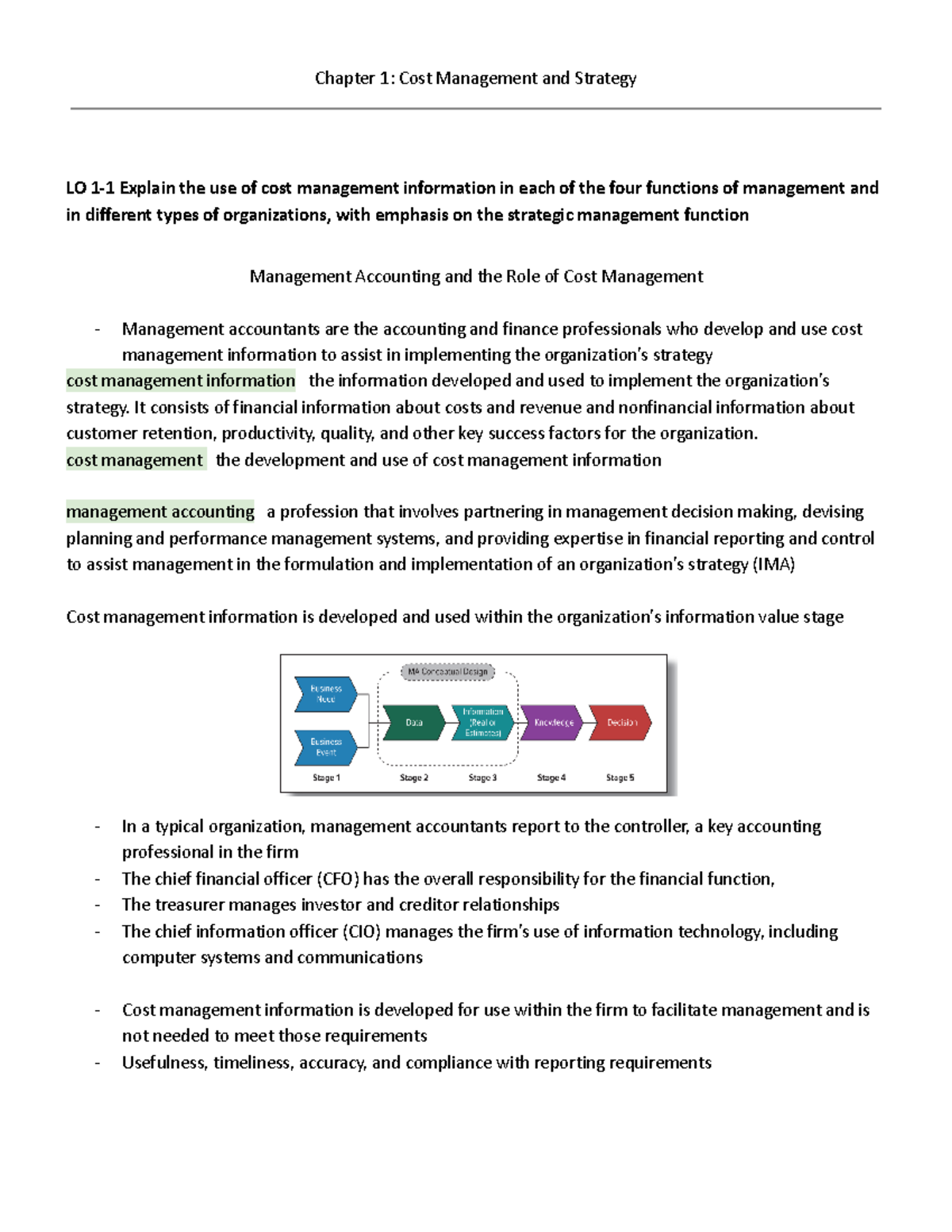 Class 1 - Chapter 1 - Lecture and textbook notes - Chapter 1: Cost ...