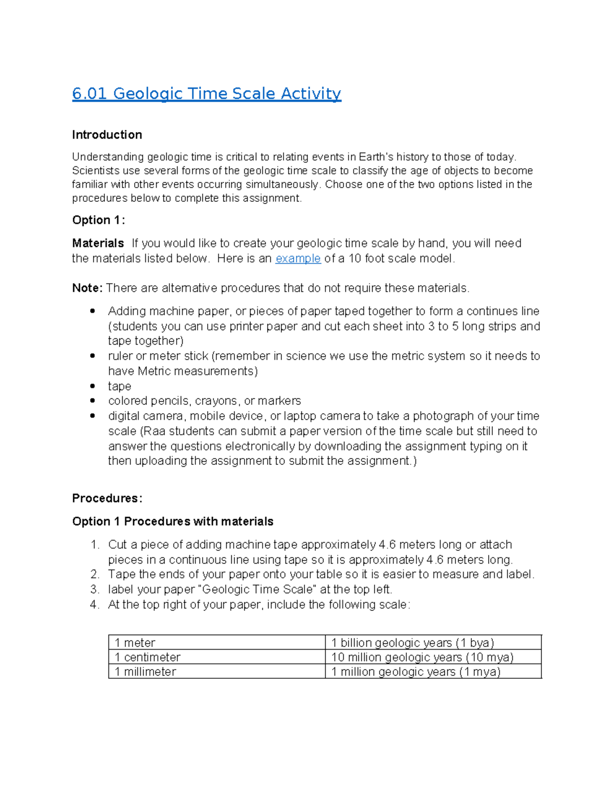 Raa geologic time scale activity edited - 6 Geologic Time Scale ...