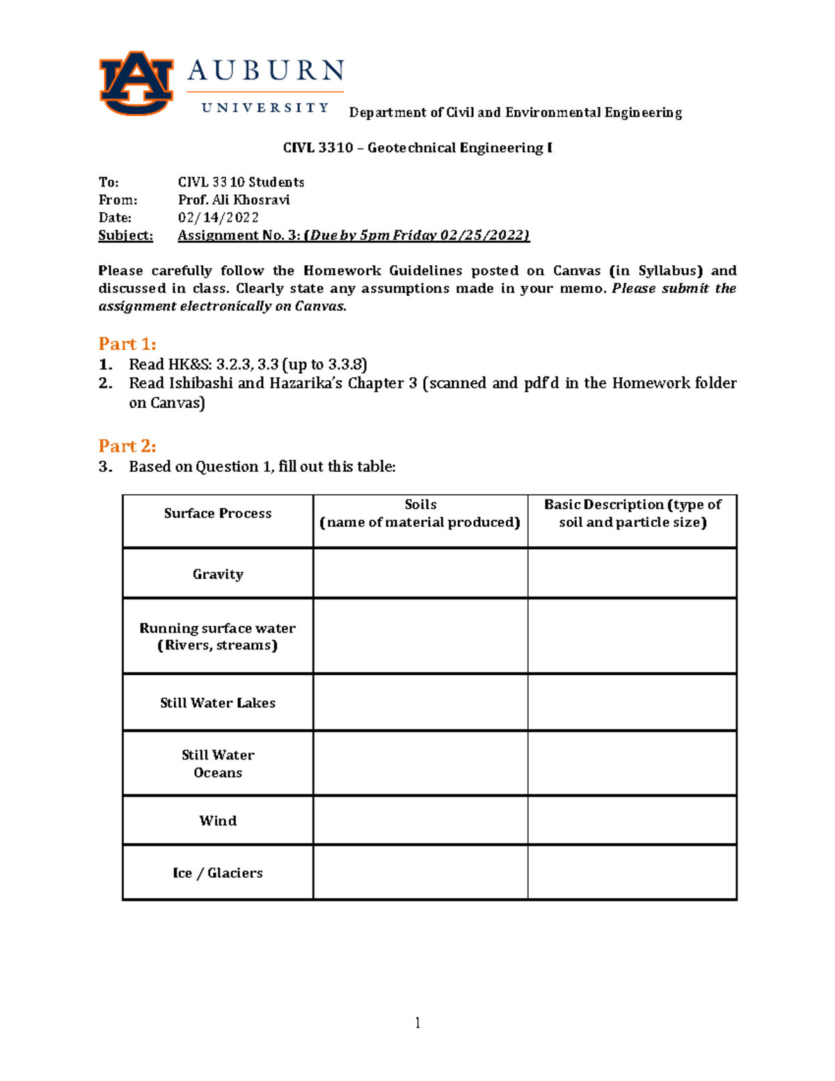 HW 3 Assignment Details for CIVL3310 - Geotechnical Engineering I - Studocu