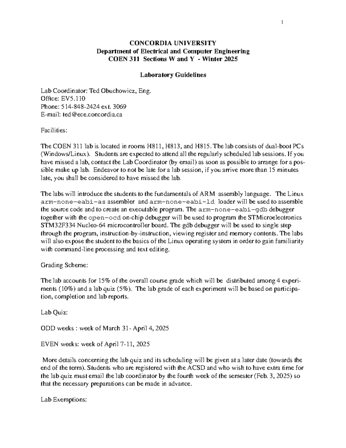 COEN 311 Winter 2025 - Lab Outline and Guidelines for Students - Studocu