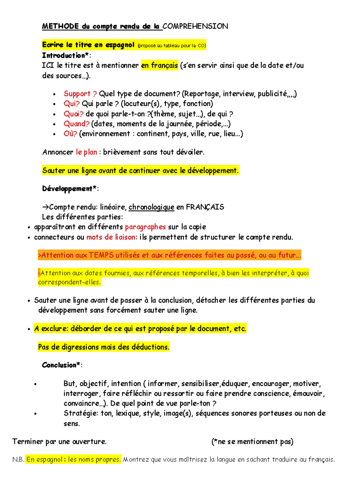 MÉTHODE de COMPTE RENDU en COMPRÉHENSION E: Guide Pratique - Studocu