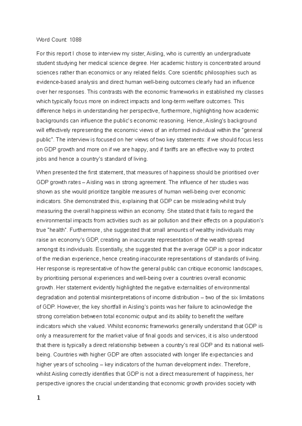 Assessment 1: Interview Insights on GDP and Tariffs in Economics - Studocu