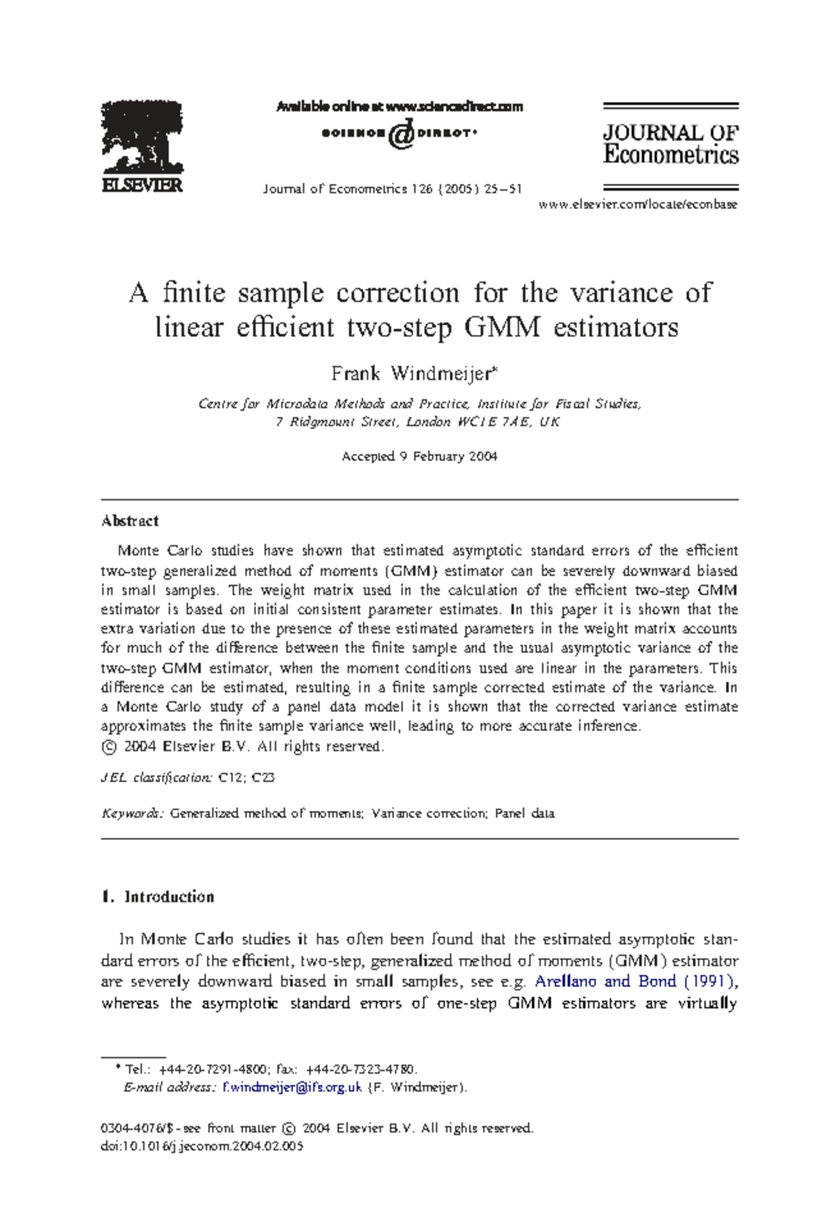 A Finite Sample Correction for Variance in Linear Efficient GMM ...