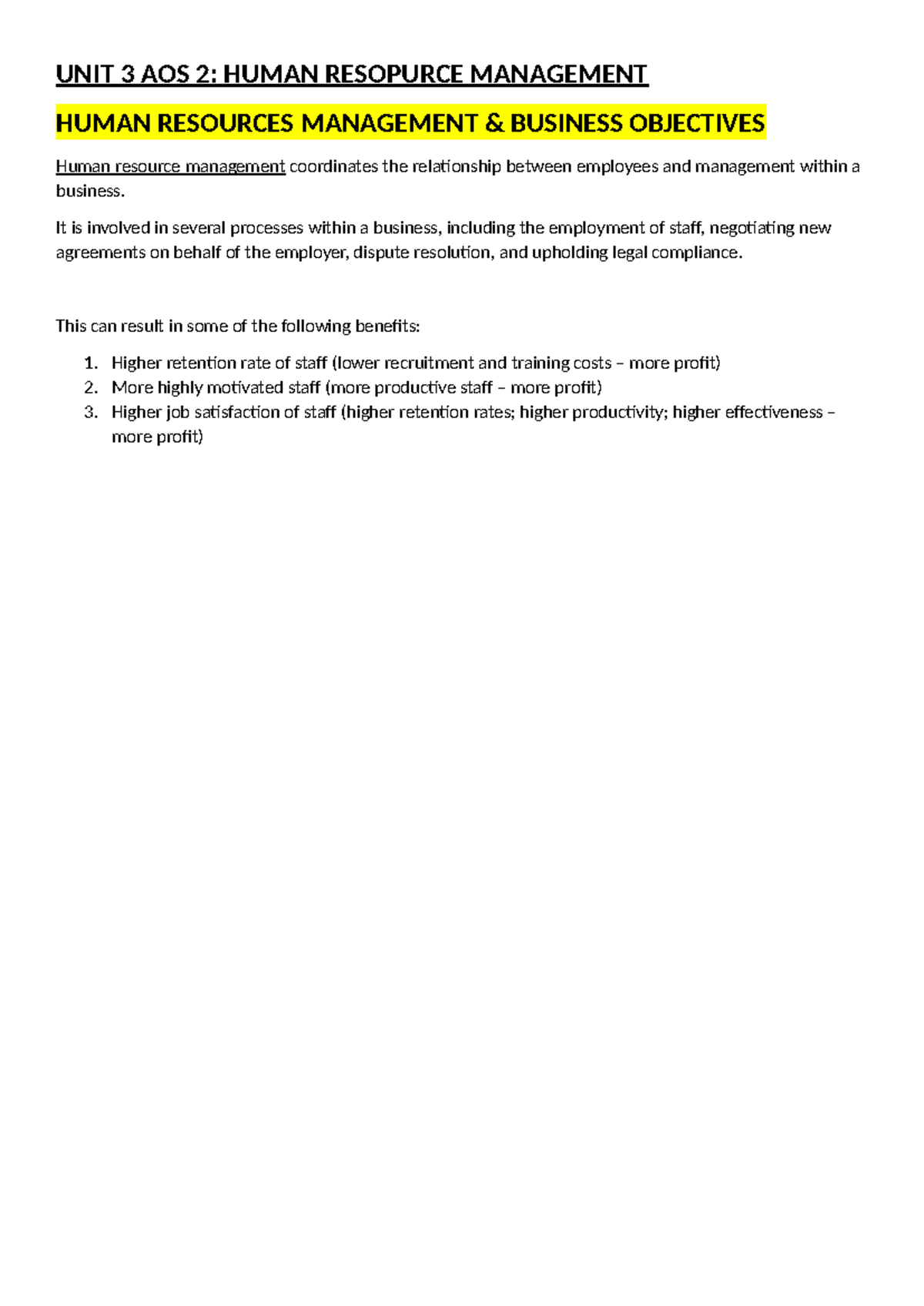 YEAR 12 Business Management UNIT 3 AOS 2 Study Notes 1 - UNIT 3 AOS 2 ...