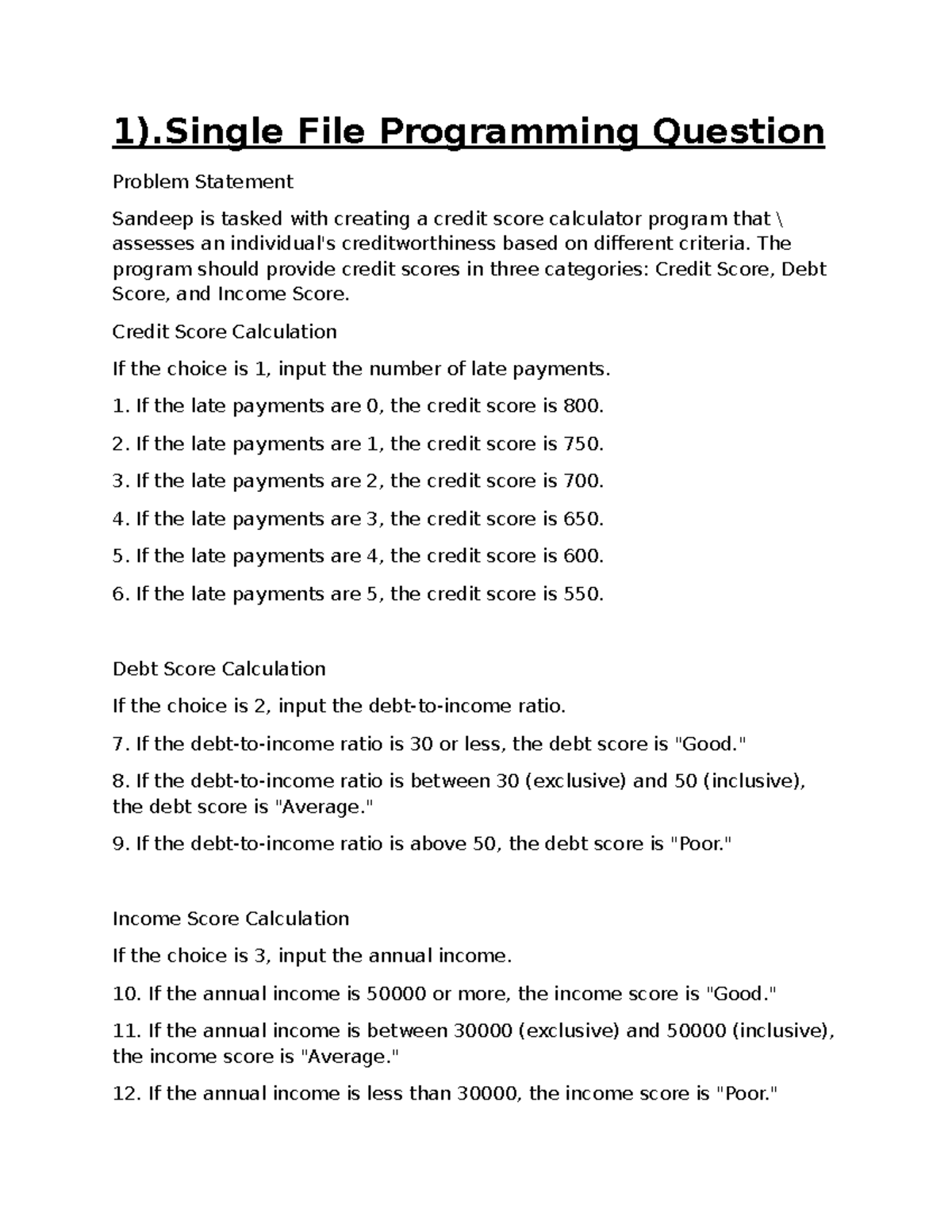 JAVA ETP MOCK - Credit Score Calculator Programming Problem - Studocu