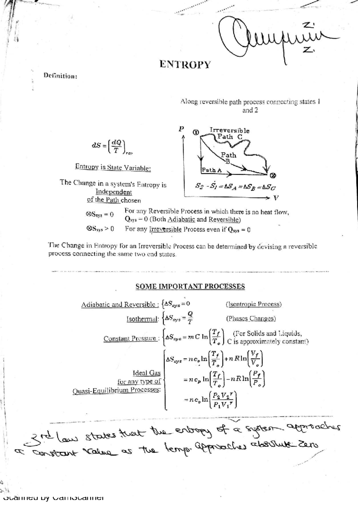 Entropy and the Second Law of Thermodynamics: Explanatory Notes - Studocu