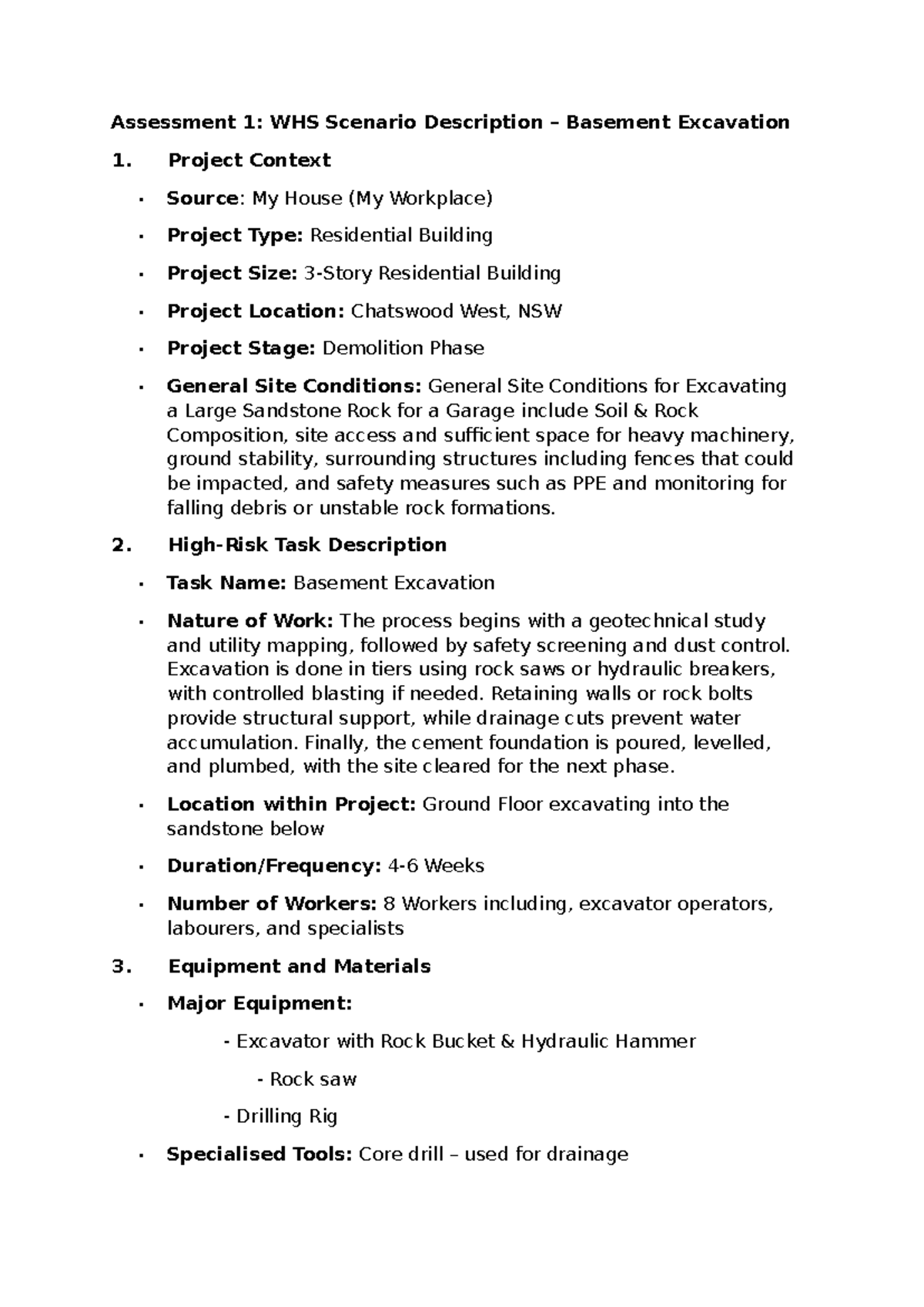 22210347 Assessment 1: WHS for Basement Excavation Safety - Studocu