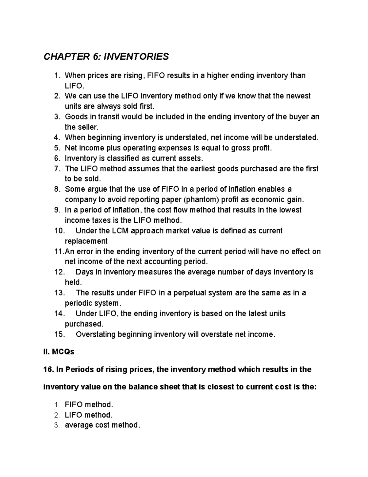 CHAPTER 6 & 9: INVENTORY & RECEIVABLES STUDY NOTES FOR FINAL EXAM - Studocu
