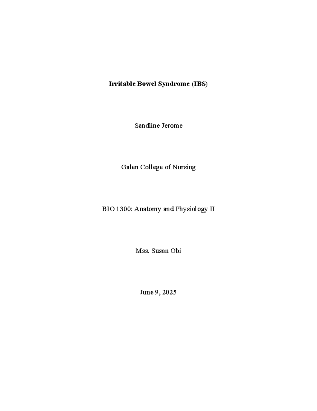 Irritable Bowel Syndrome (IBS) Overview - BIO 1300 A&P II Essay Notes ...