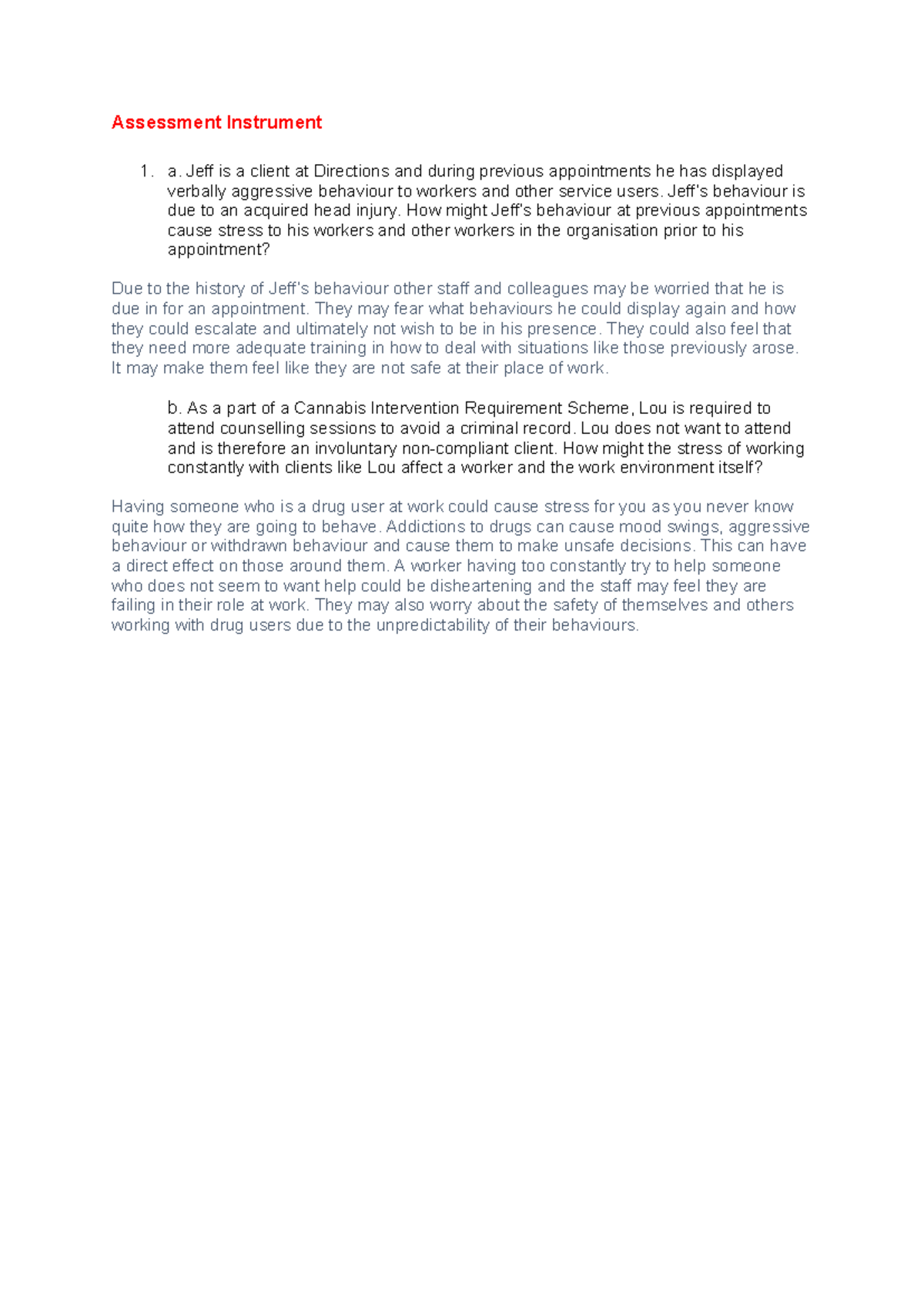 HLTWHS006 Assessment 1: Impact of Client Behavior on Workers' Stress ...
