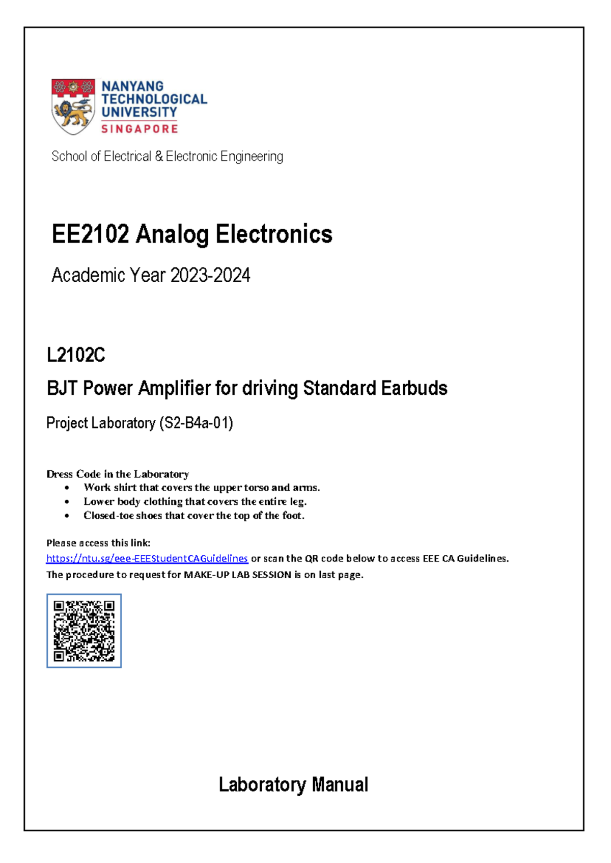 EE2102C AY23-24 BJT Amplifier Lab Manual for Portable Stethoscope - Studocu