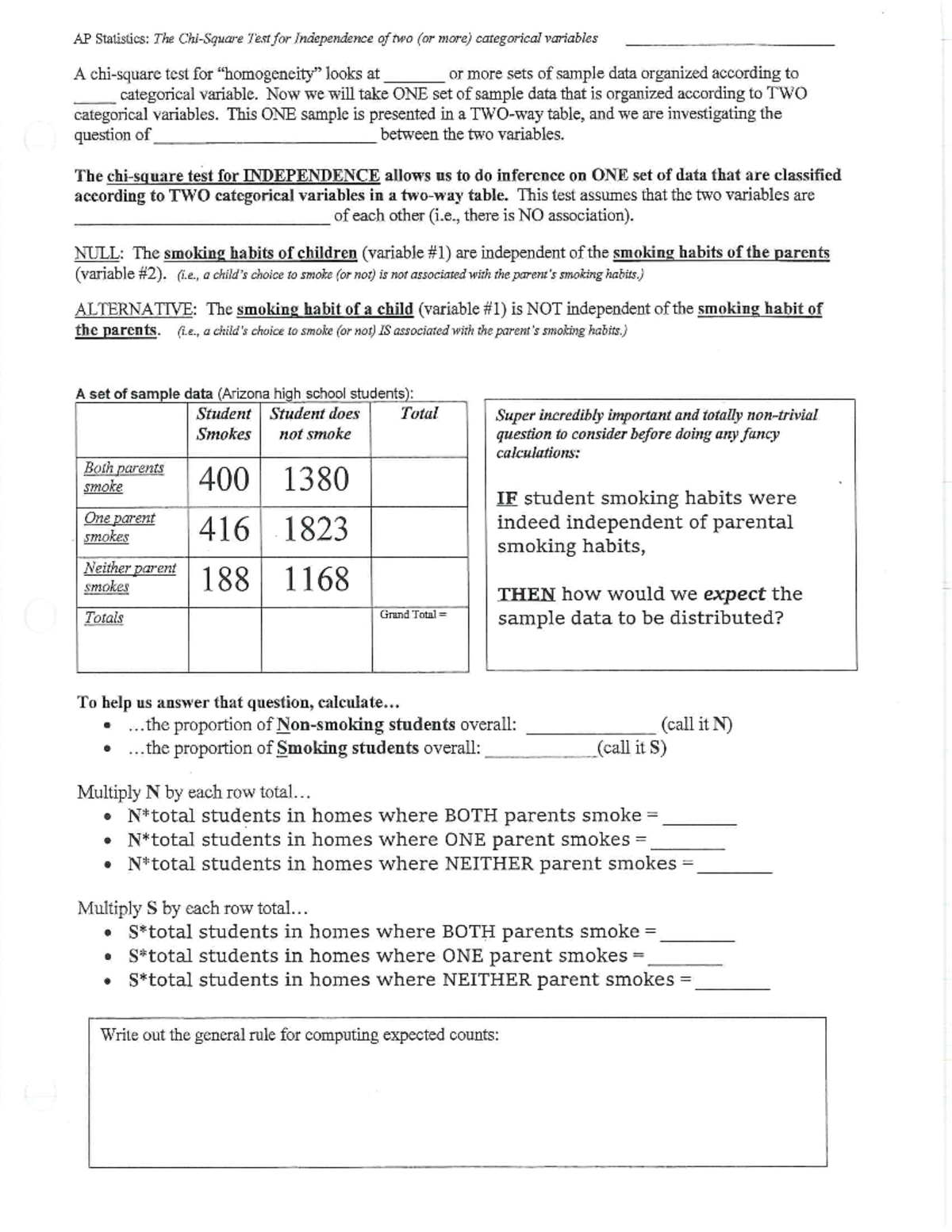 Statisticspracticechisquaretestofindependence-2 - AP Statistics: The ...