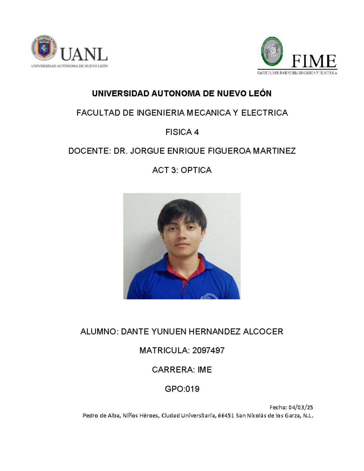 Actividad 3 Fisica 4 - APUNTES - UNIVERSIDAD AUTONOMA DE NUEVO LEÓN ...