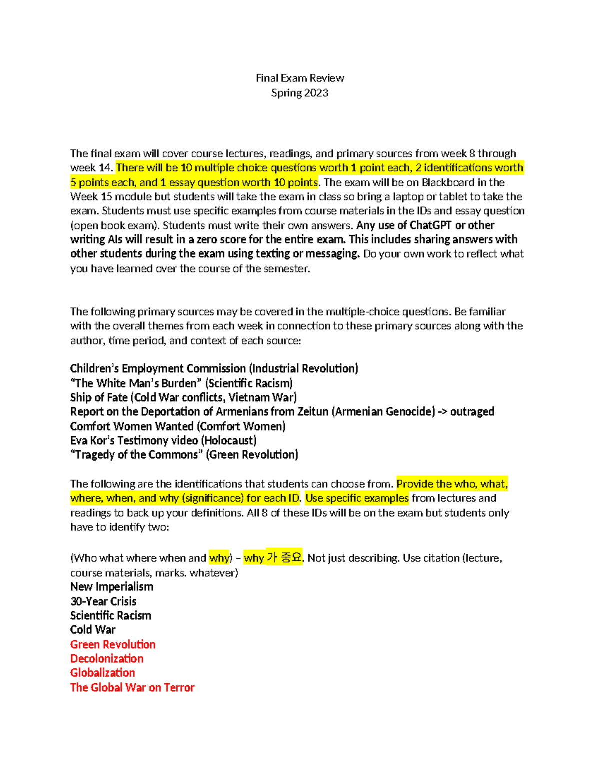 HIS - Final Exam Review Guide for Spring 2023 (Weeks 8-14) - Studocu