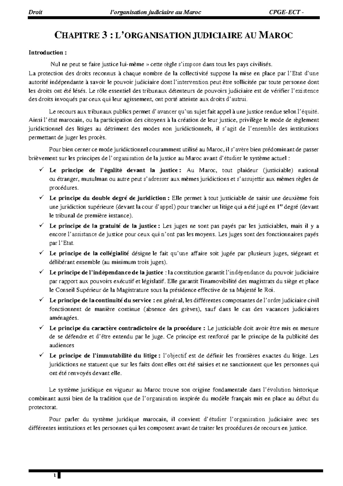Droit Judiciaire au Maroc - Chapitre 3 : Institutions et Principes ...
