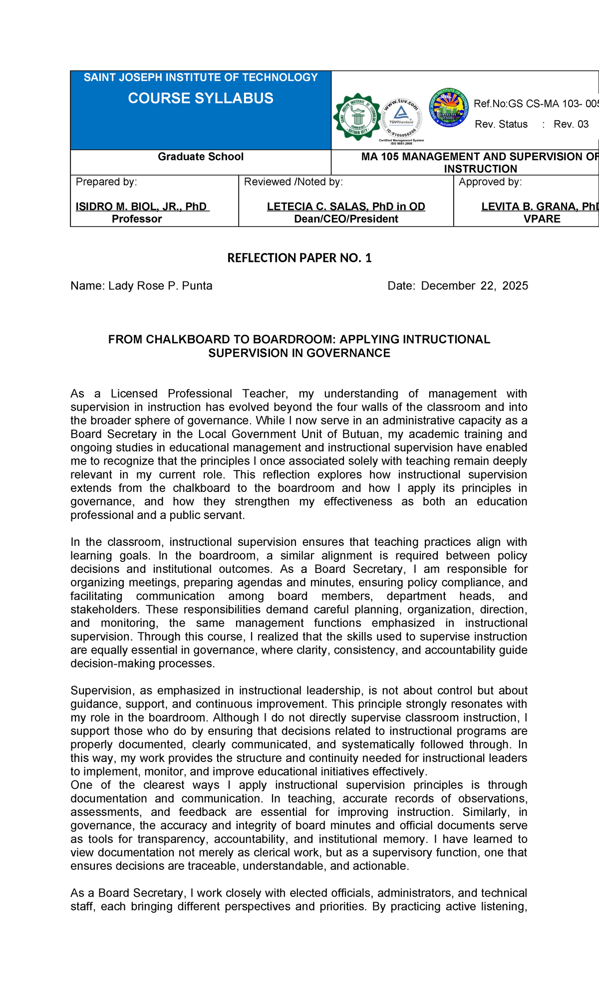 MA 105 Reflection Paper: From Chalkboard to Boardroom Insights - Studocu