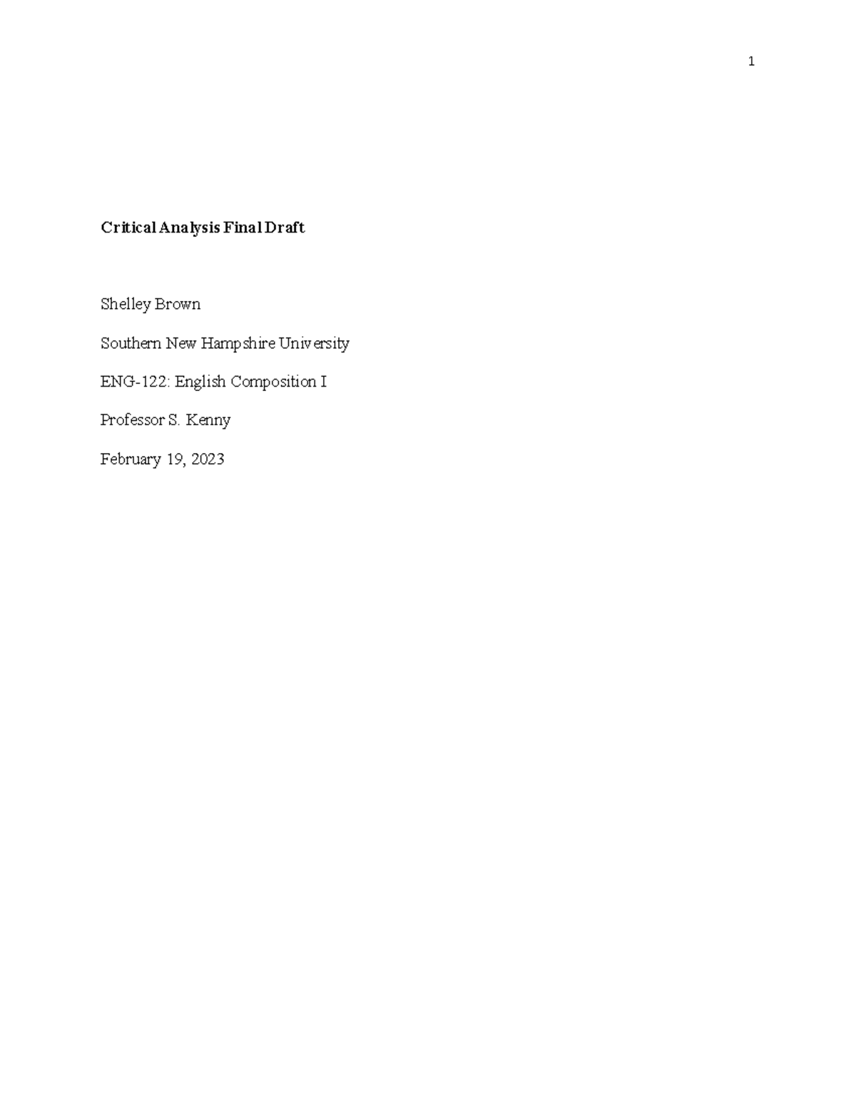 Critical Analysis Final Draft - Critical Analysis Final Draft Shelley ...