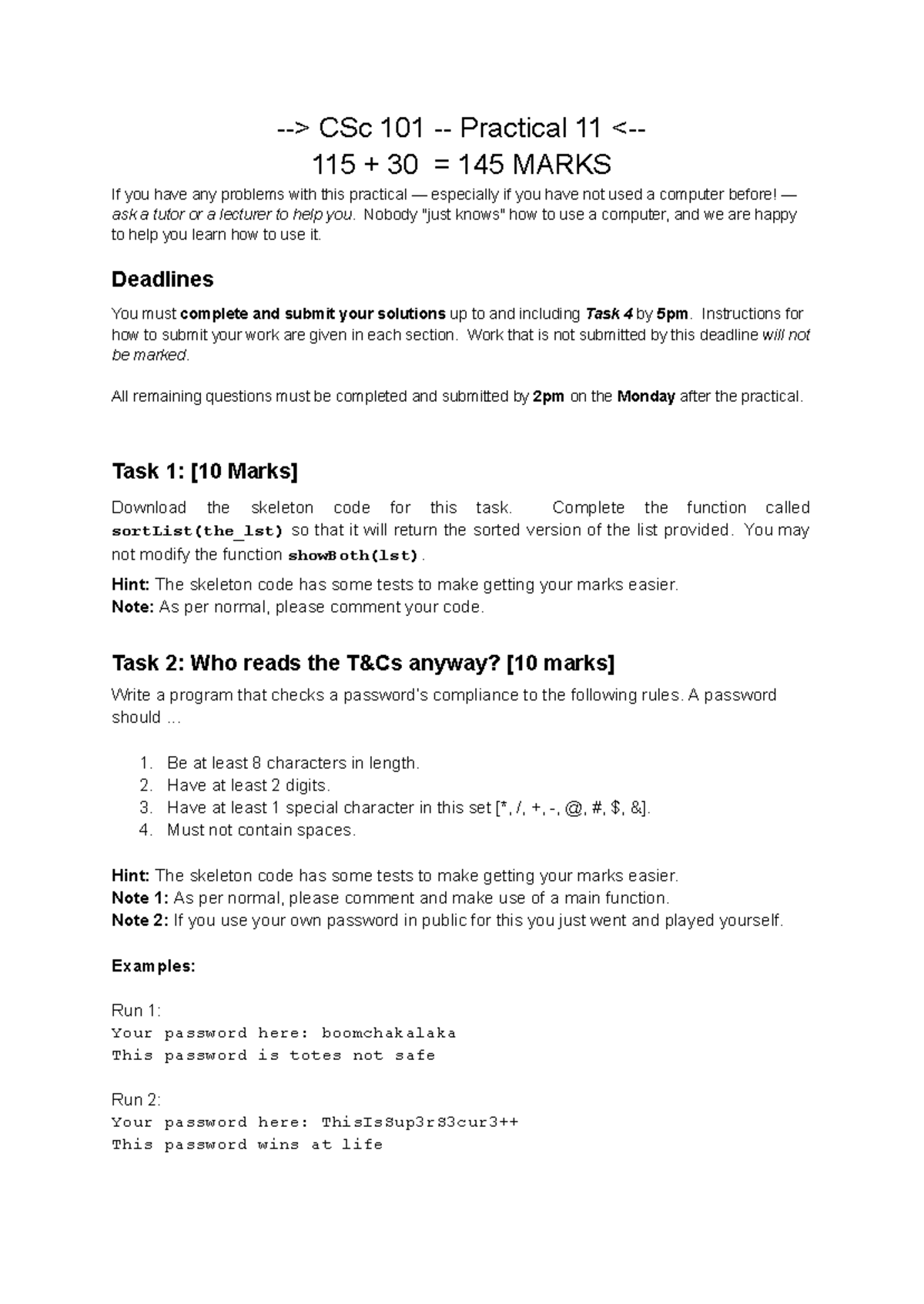 CSc 101 - Practical 11 - Python Programming Tasks & Guidelines - Studocu