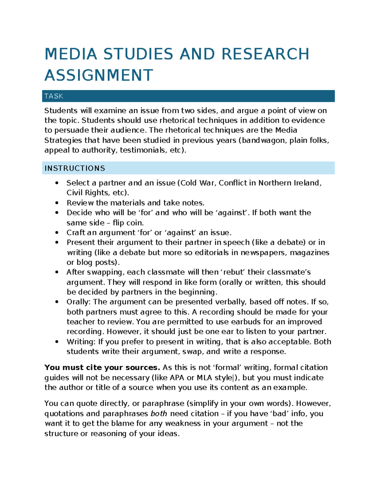 ENGLISH 3201 Media Research Inquiry: Rhetorical Argument Assignment ...