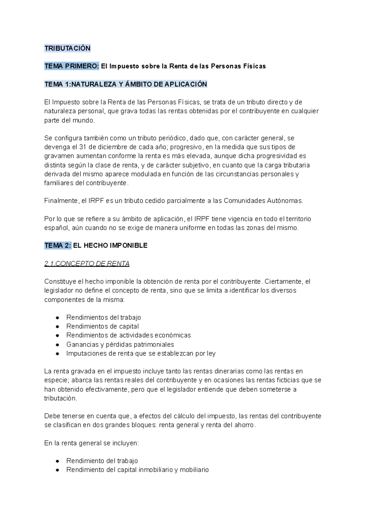 TRIBUTACIÓN TEMA 1: Impuesto sobre la Renta de las Personas Físicas ...