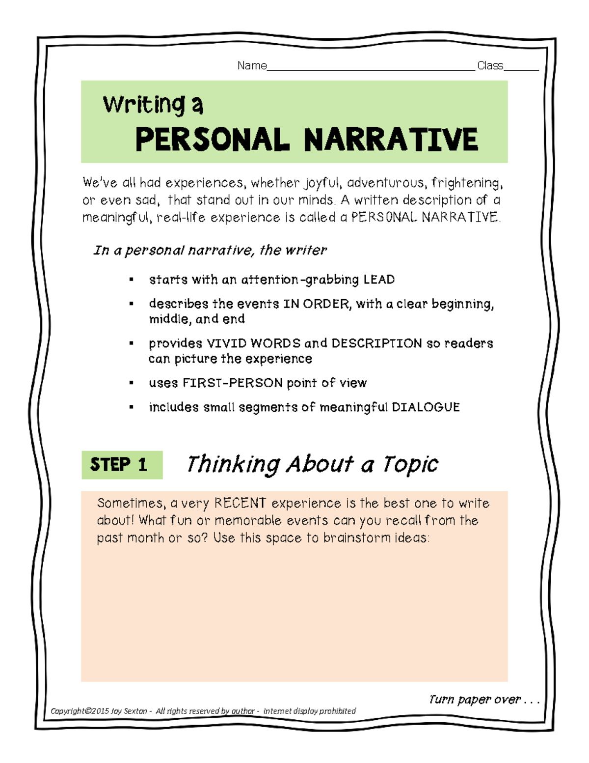 Personal Narrative Writing Guidelines (ENGL 101) - Studocu