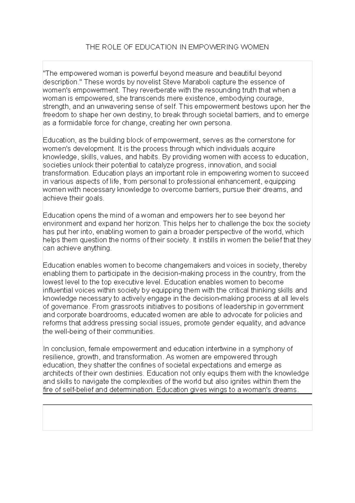 THE ROLE OF Education IN Empowering Women - THE ROLE OF EDUCATION IN ...