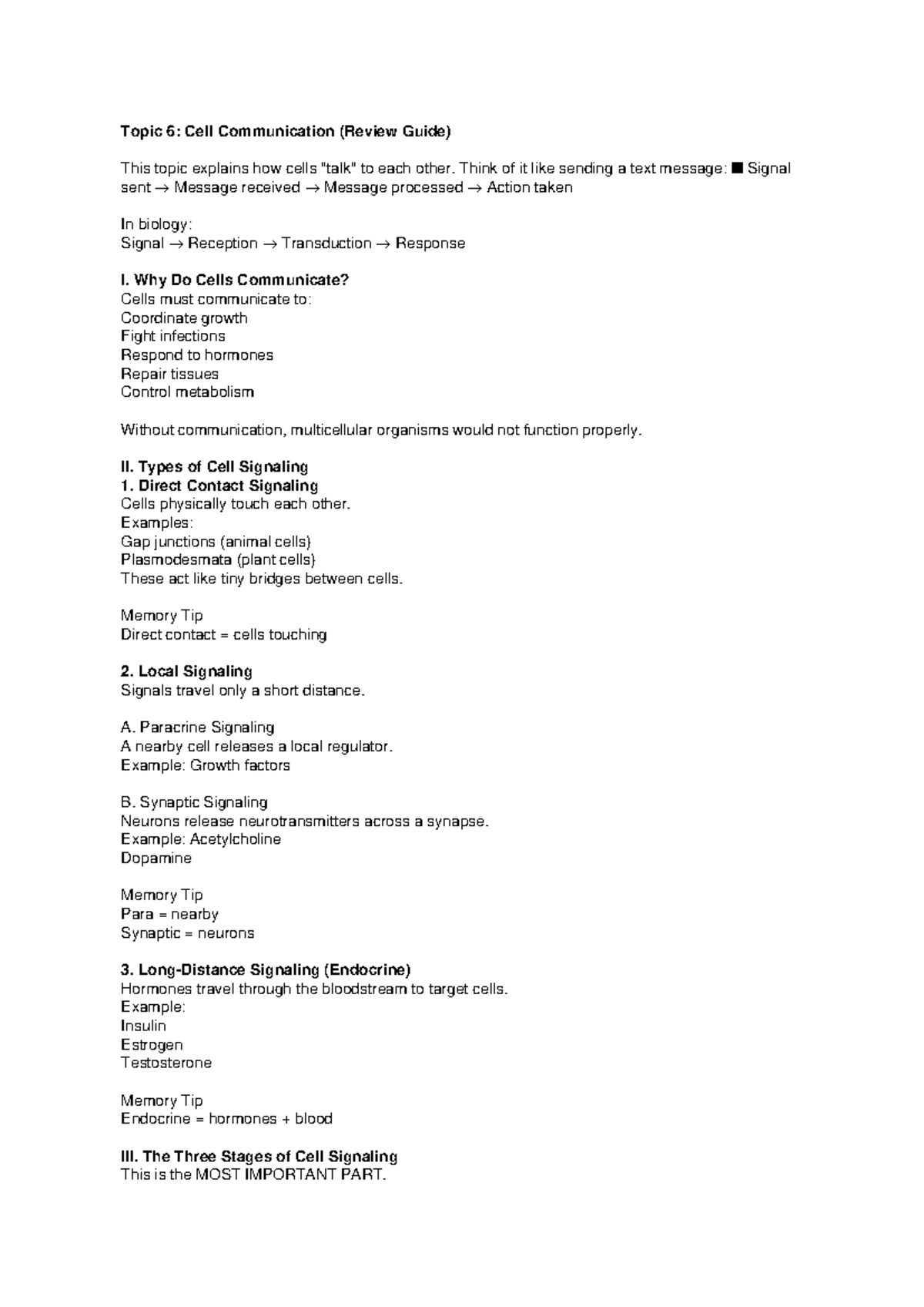 Topic 6: Cell Communication (Final Review Guide) - Studocu