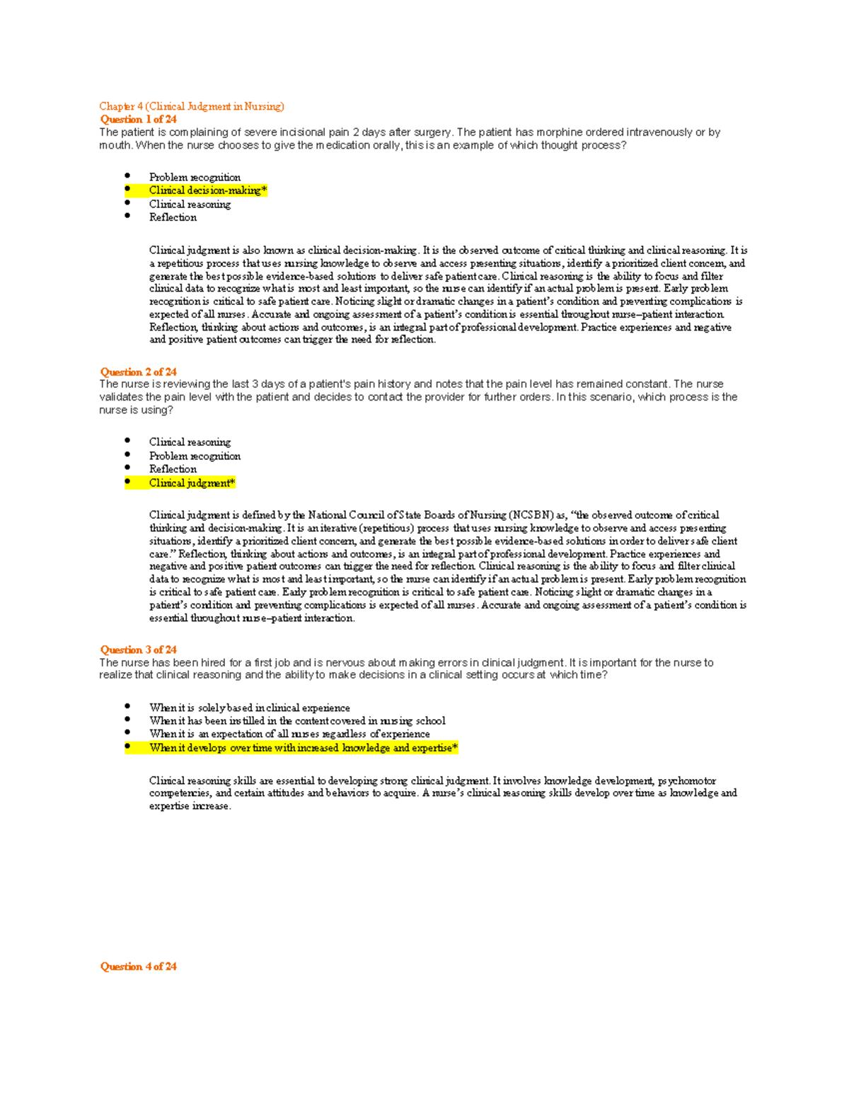Chapter 4: Clinical Judgment in Nursing - Key Concepts and Questions ...