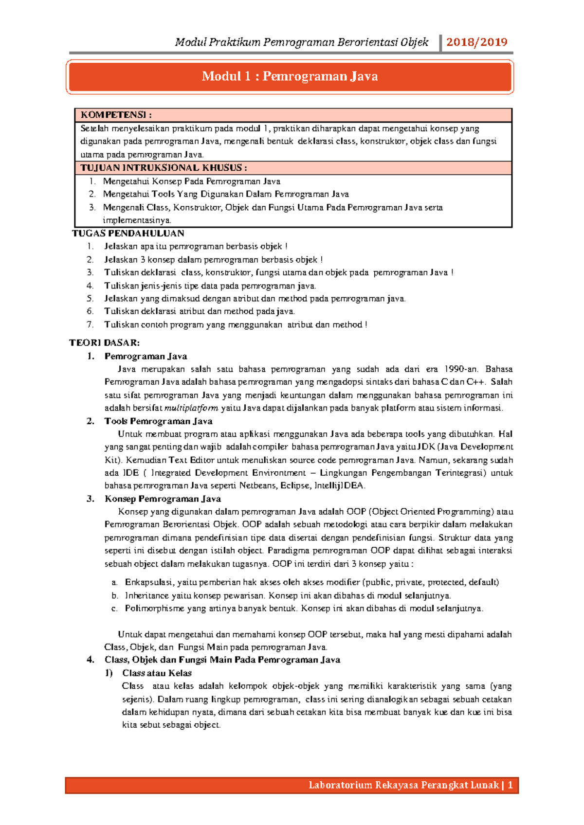 Modul Pemrograman Berbasis Objek - TUGAS PENDAHULUAN Jelaskan apa itu ...