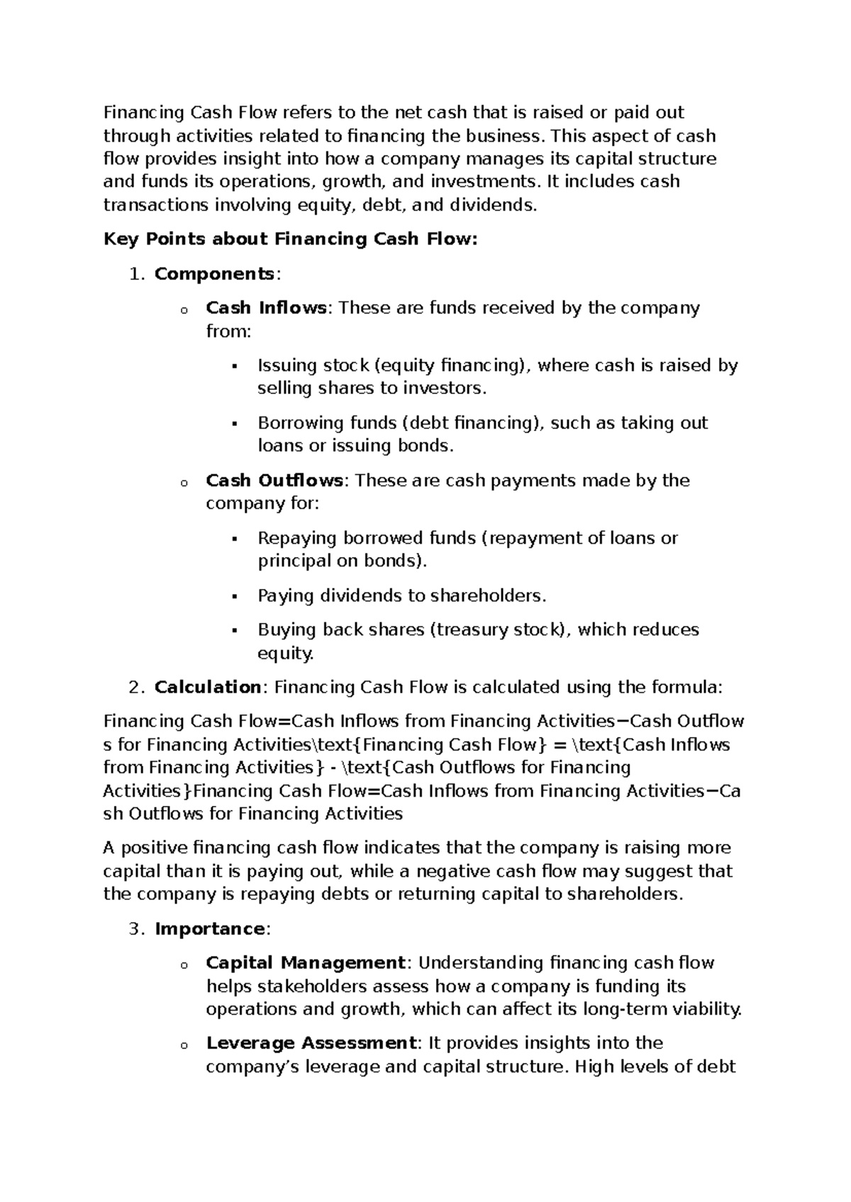 WHAT IS FCF - Lecture note - Financing Cash Flow refers to the net cash ...