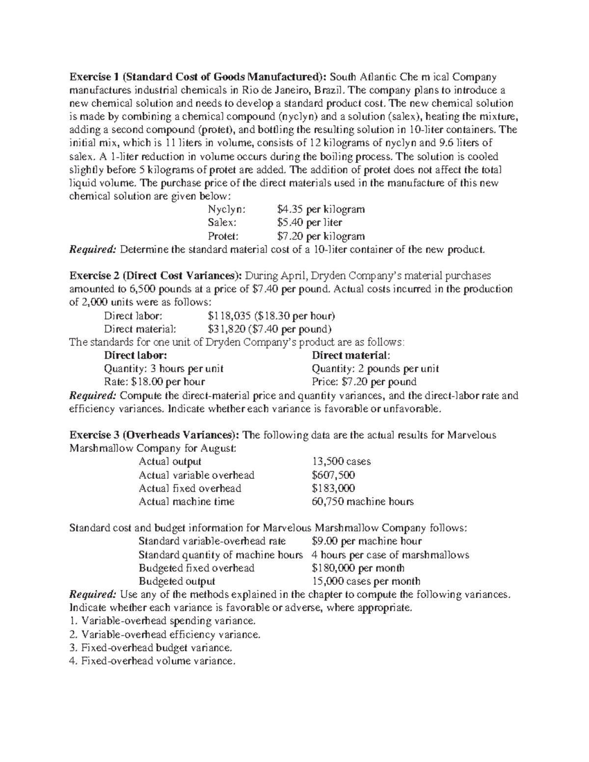 End-of-Chapter Exercises - Standard Costing & Variances Analysis - Studocu