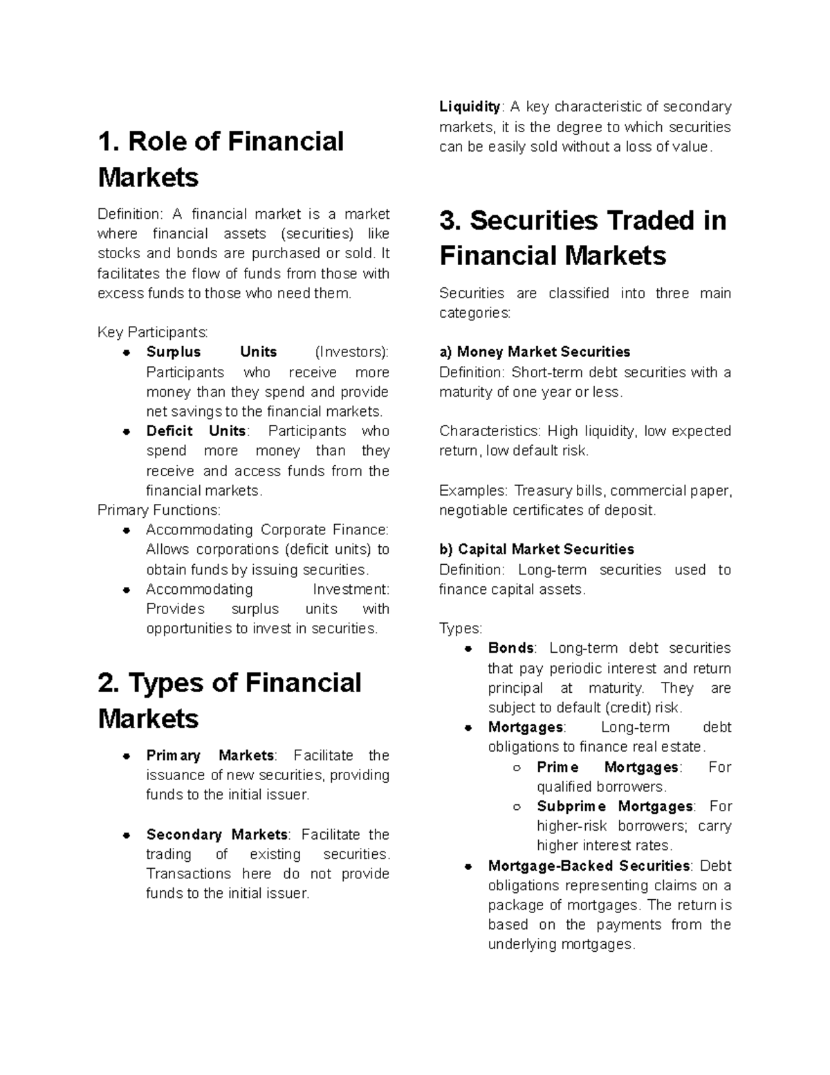 Finmar CHP 1 Summary: Overview of Financial Markets and Securities ...