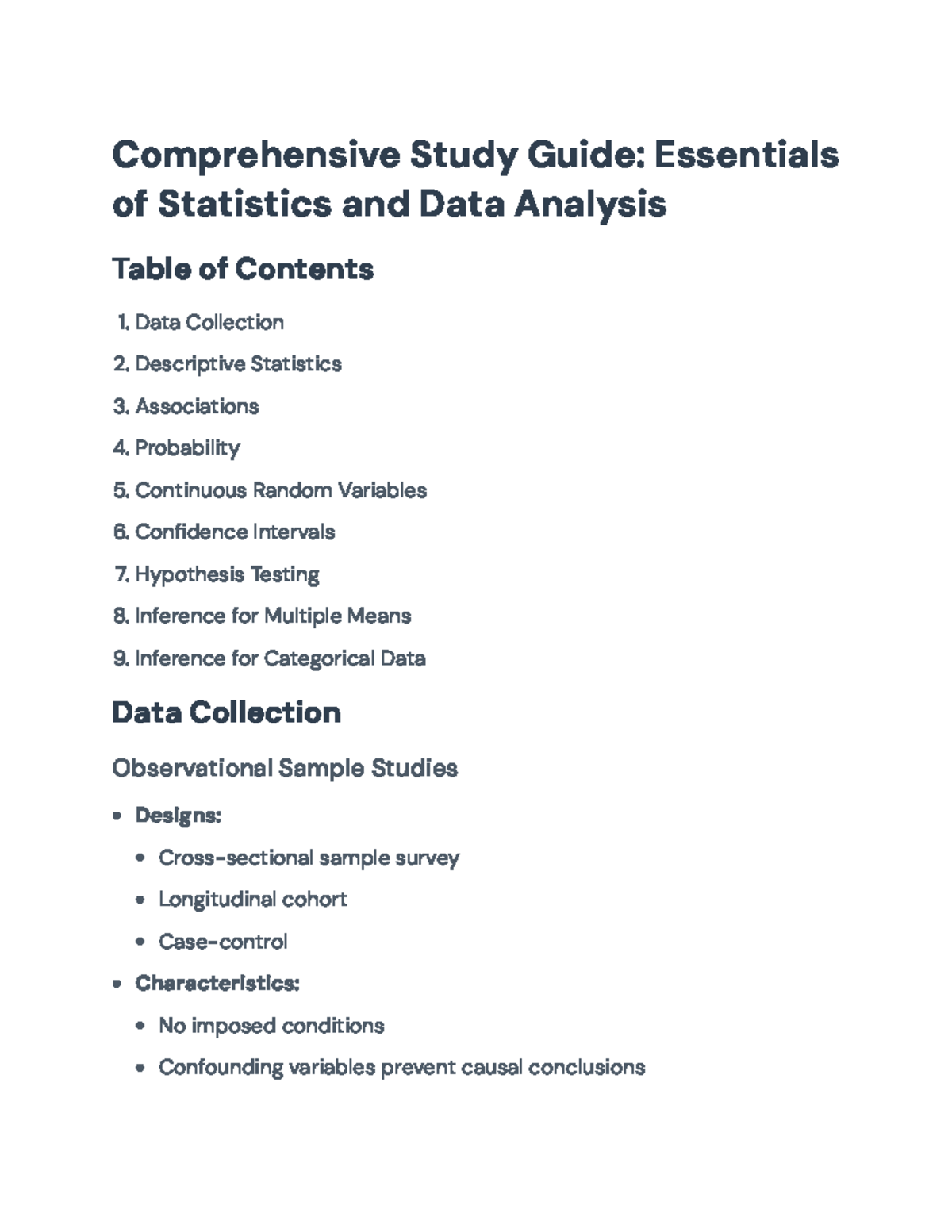 Comprehensive Study Guide: ESS 101 - Statistics and Data Analysis - Studocu