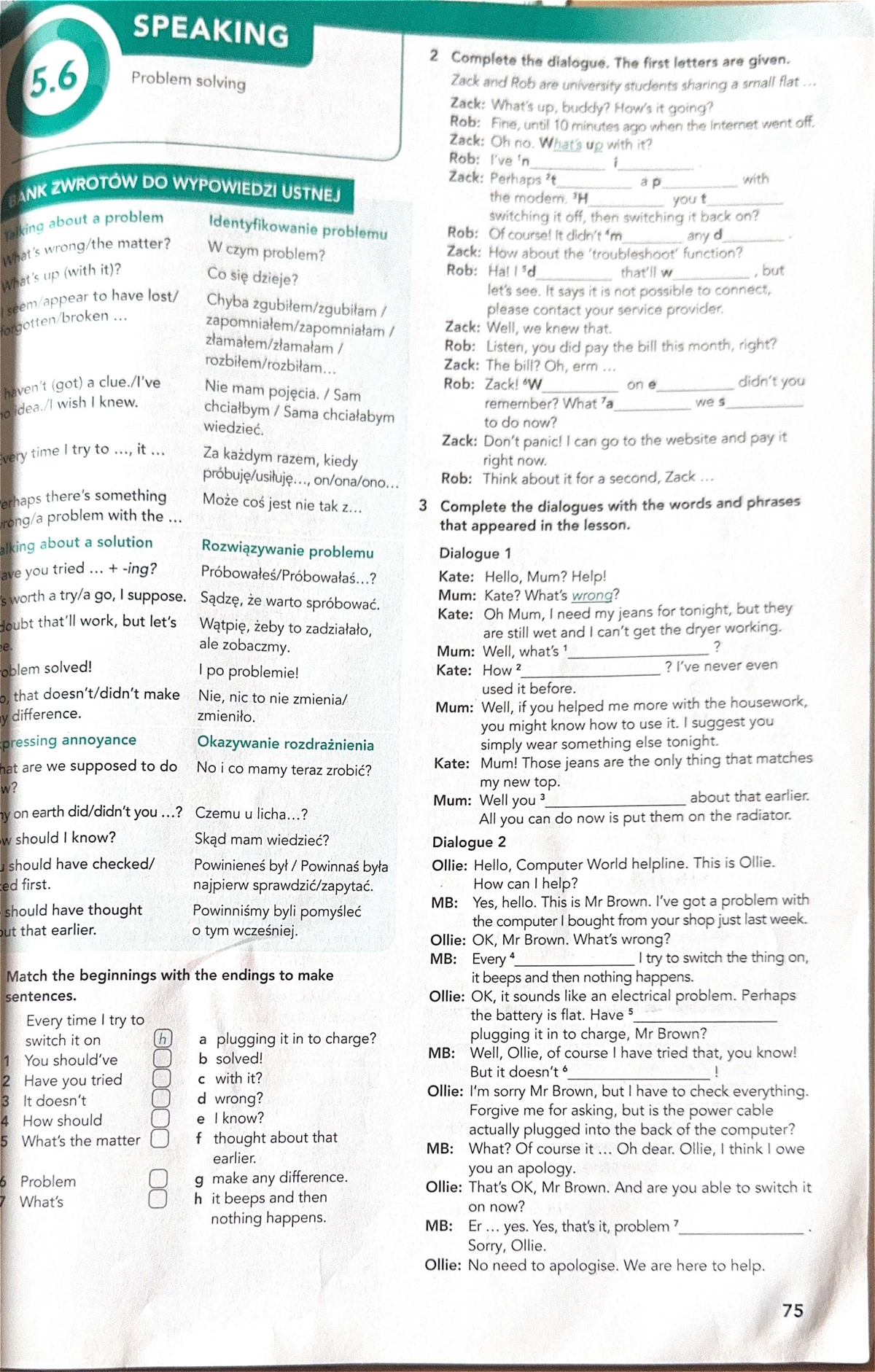 SPEAKING 2 Problem Solving Dialogue Completion Exercises - Studocu